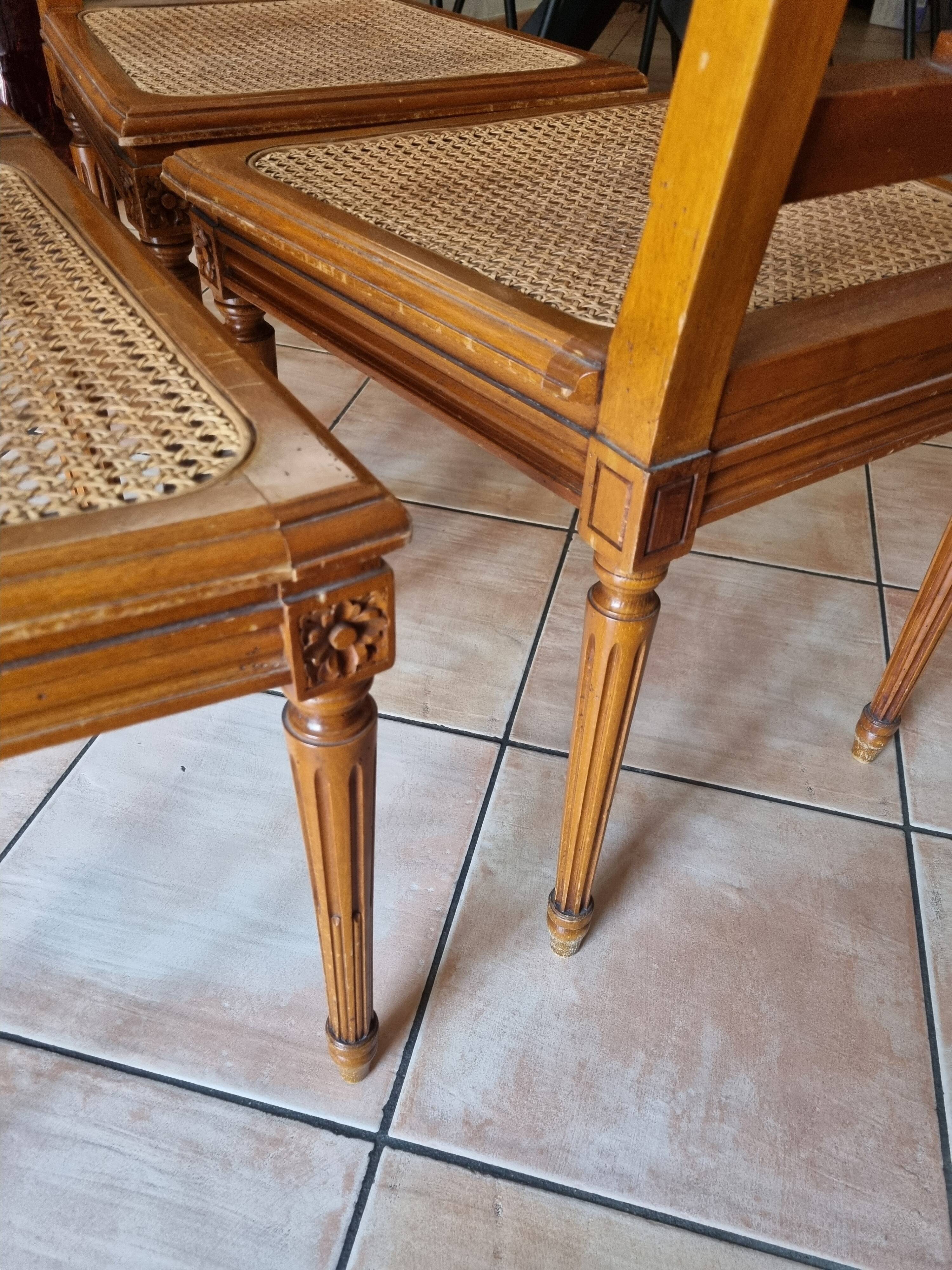 4 Louis XVI lyre chairs with caning