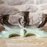 Pair of candlesticks 3 arms in glazed ceramic