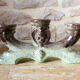 Pair of candlesticks 3 arms in glazed ceramic