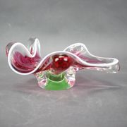 Mid-century pink and green Czech art glass bowl by Josef Hospodka.
