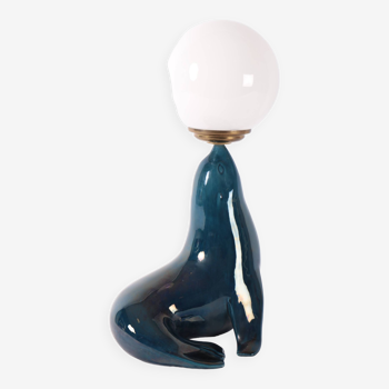 Lampe otarie en céramique bleue