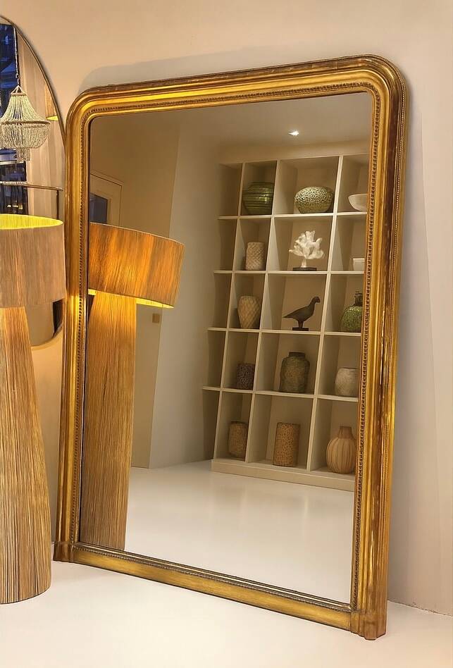 Miroir ancien Louis Philippe doré feuille d’or - 185 x 104 cm