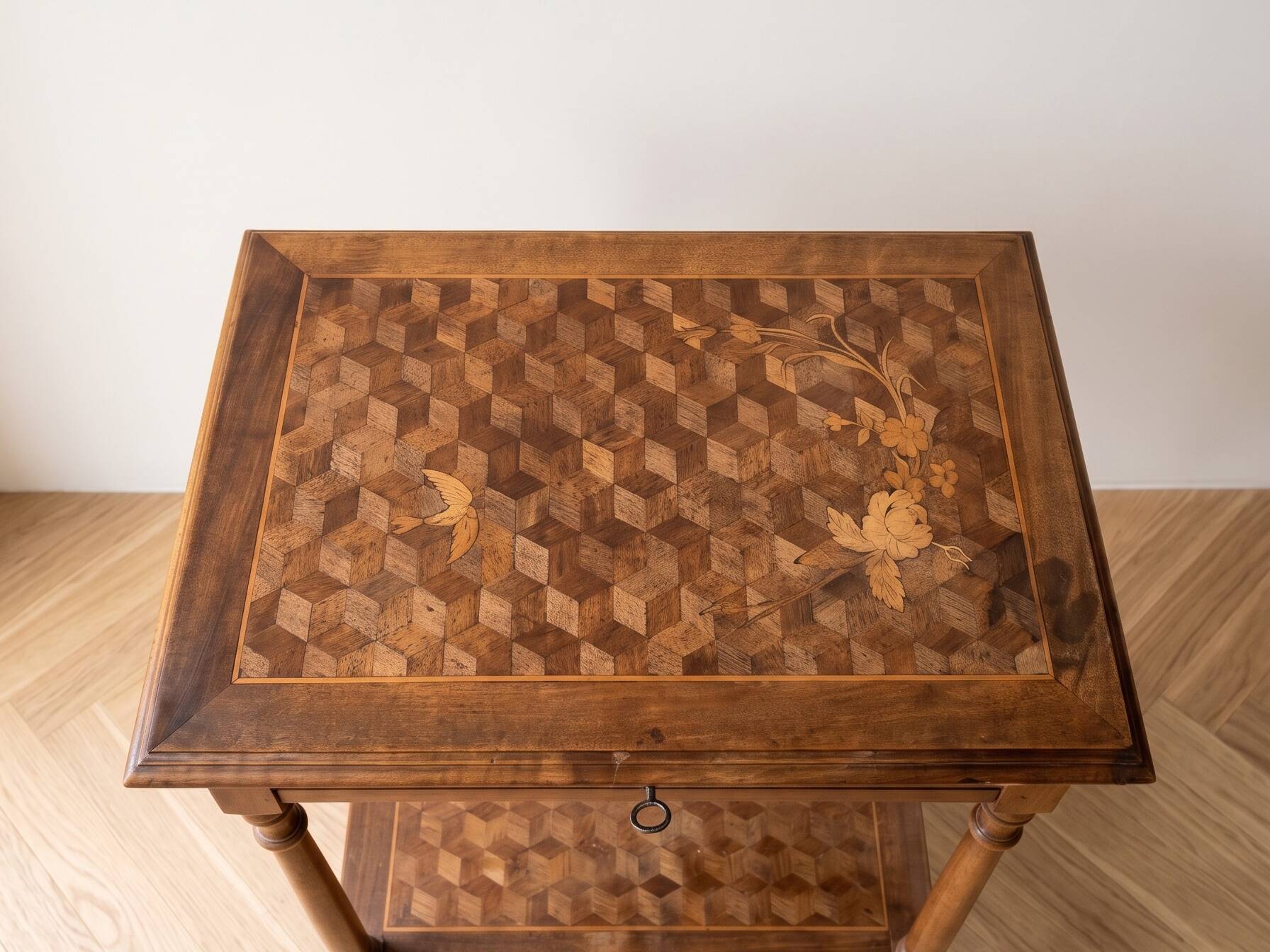 Antique marquetry wooden dresser