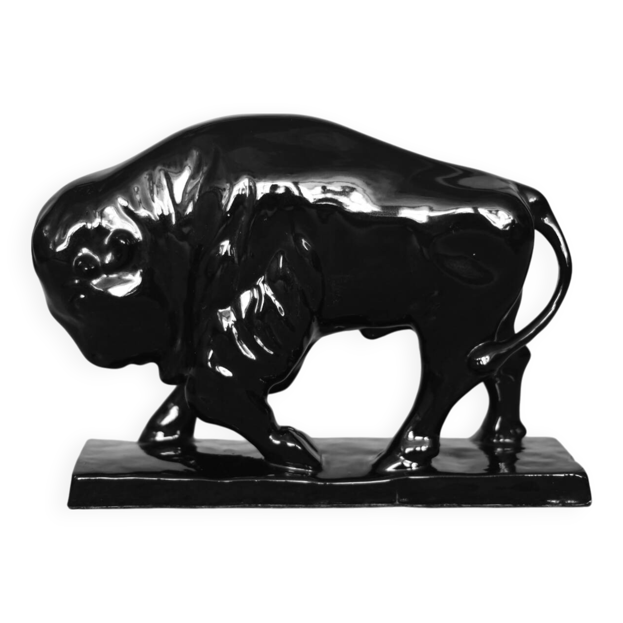 Large porcelain bison figurine, Vintage Mid-Century Nordic Modern Black
