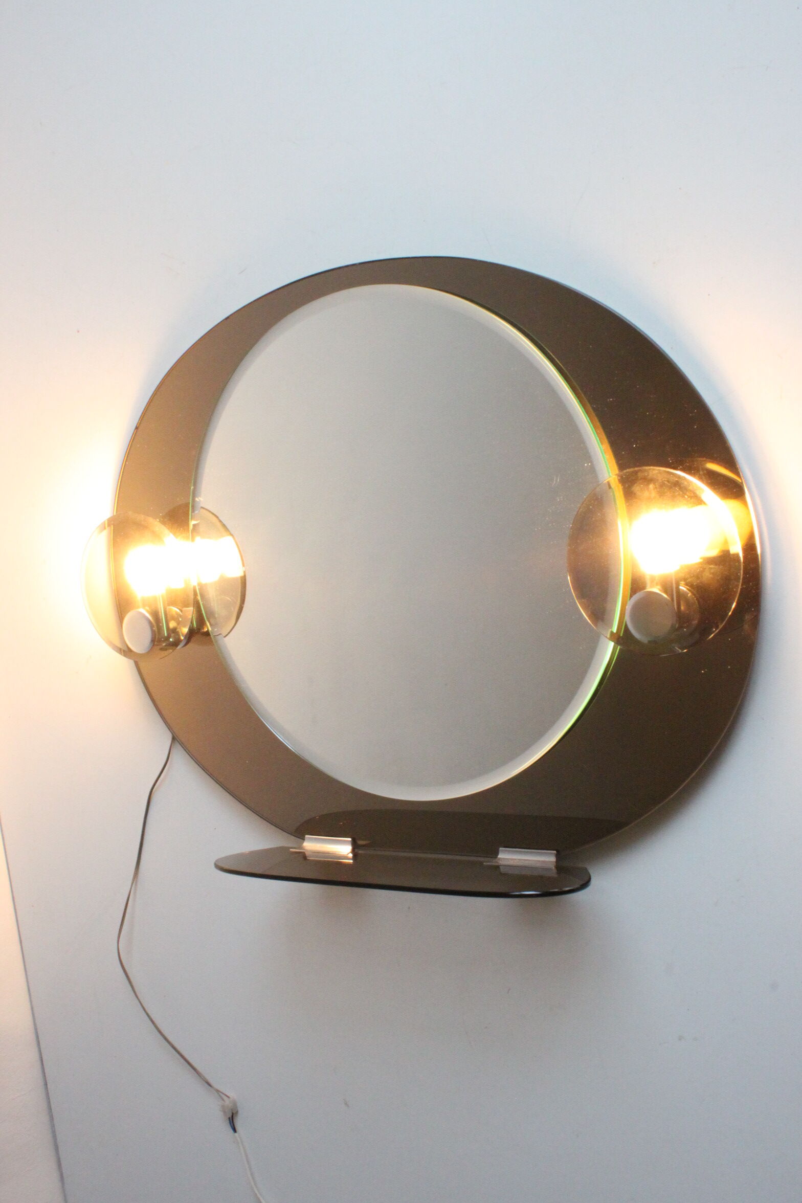 Space age smoked glass illuminated mirror, Italy 1970
