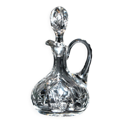 Carafe cannette aiguière liqueur / huile en cristal de Bohème taillé H18cm