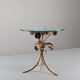Mid-century side table in gilded metal with roses and glass top, 1970s
