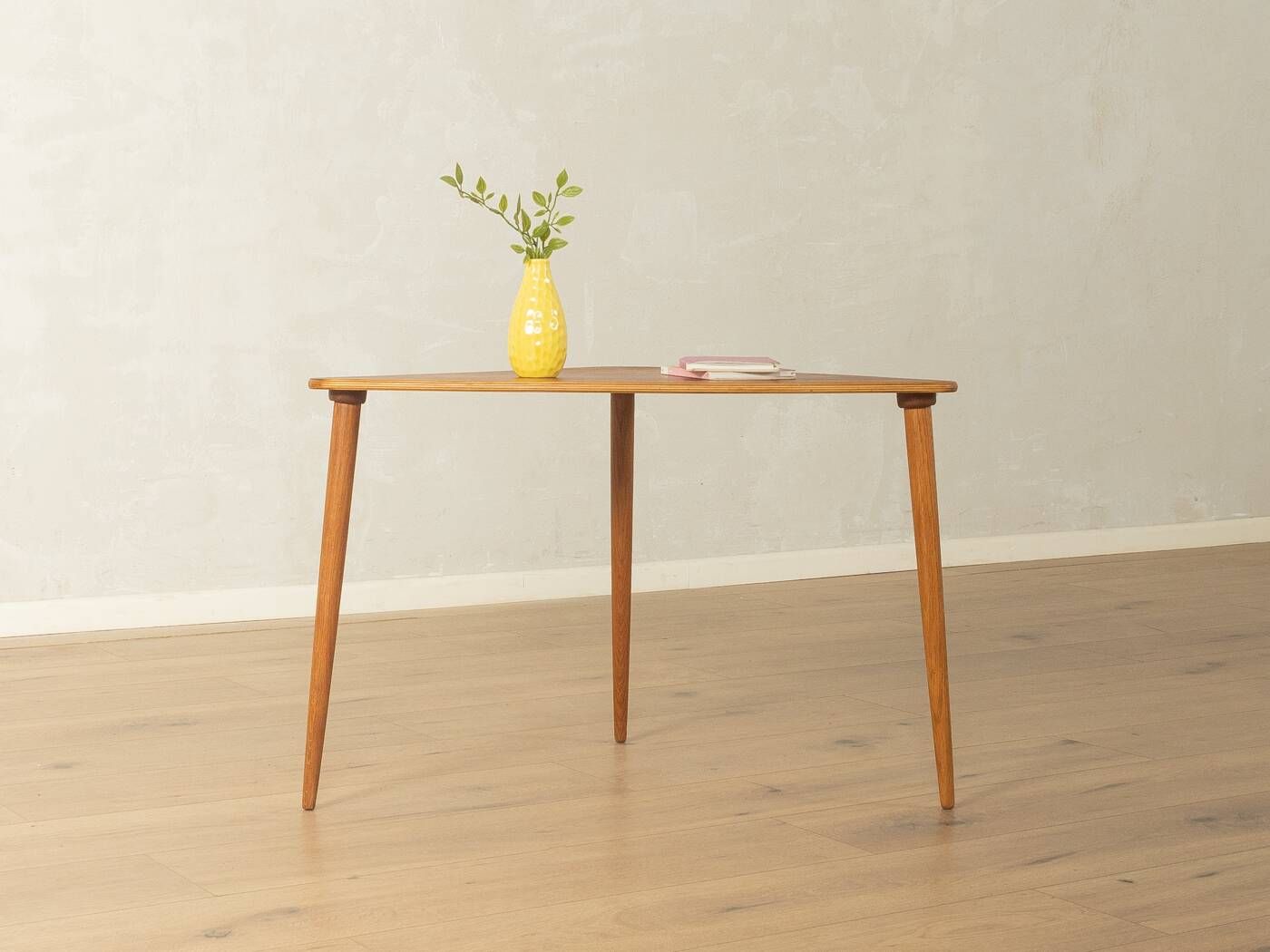 Elegant side table from the 1960s with triangular silhouette, teak wood