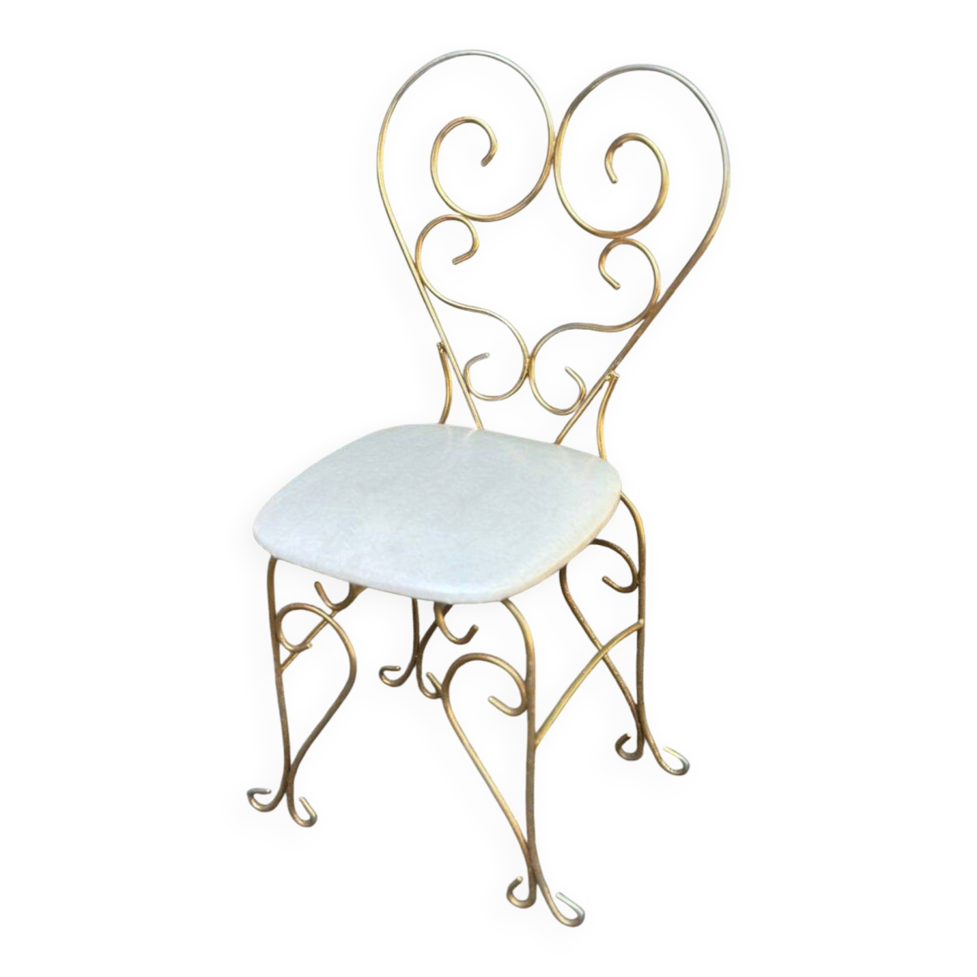 Vintage heart chair from the 1950s Hollywood Regency in gold metal.
