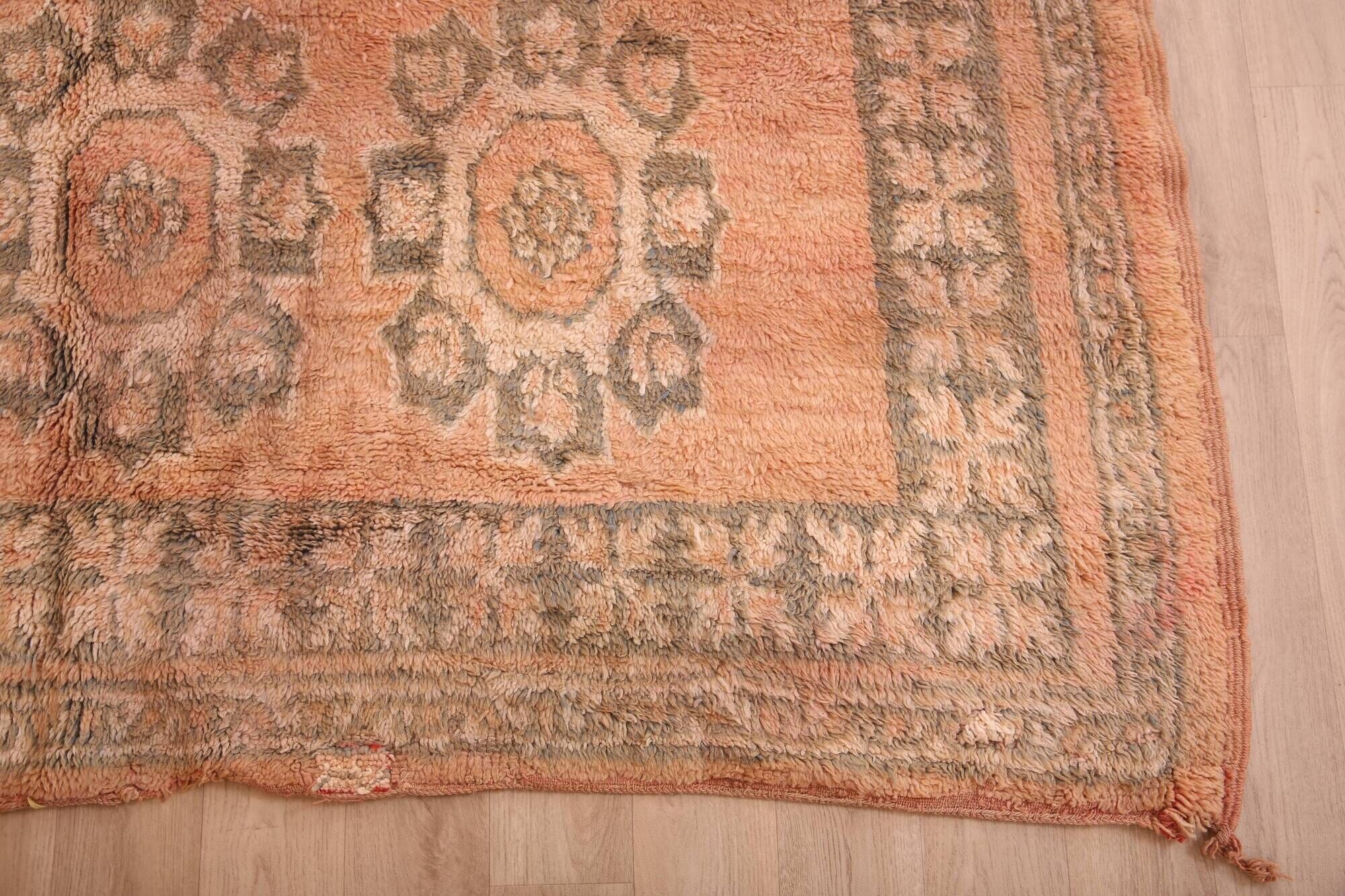 Large Vintage Moroccan Rug 203 x 376 cm, Peach Berber Wool Rug Handmade