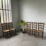 5 oak and straw chairs