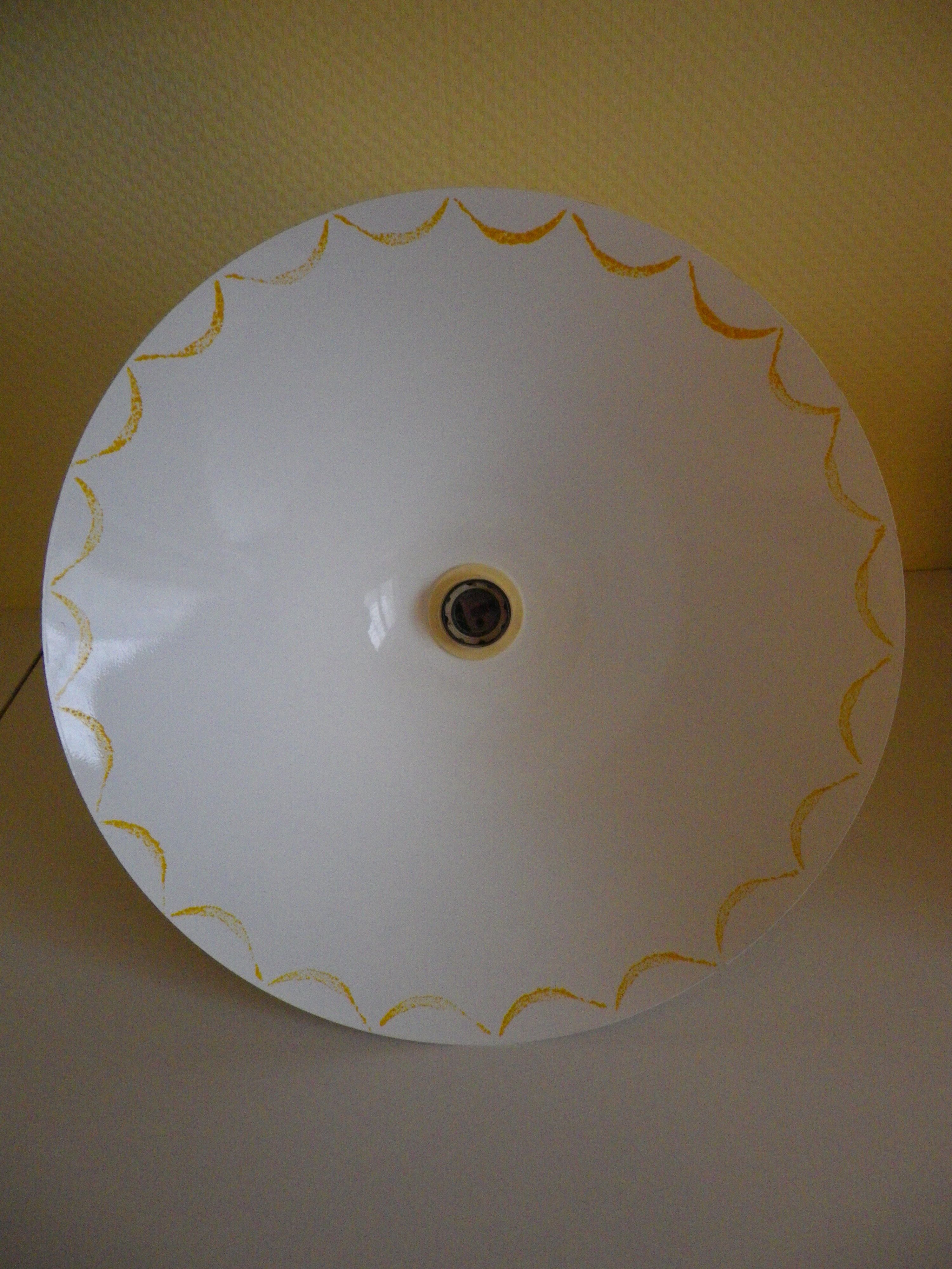 Vintage 1970s white enamelled sheet metal pendant