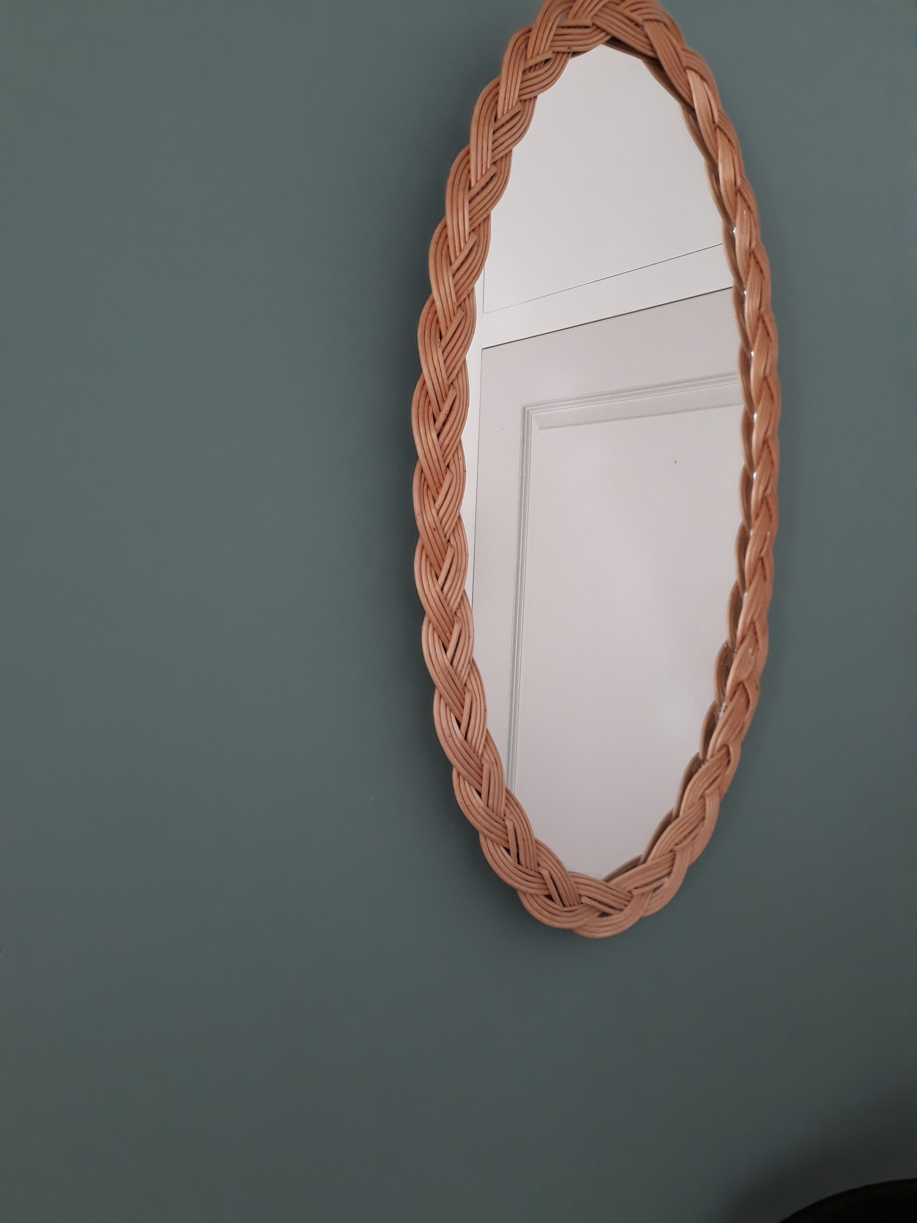 Large oval mirror vintage rattan 75x40cm