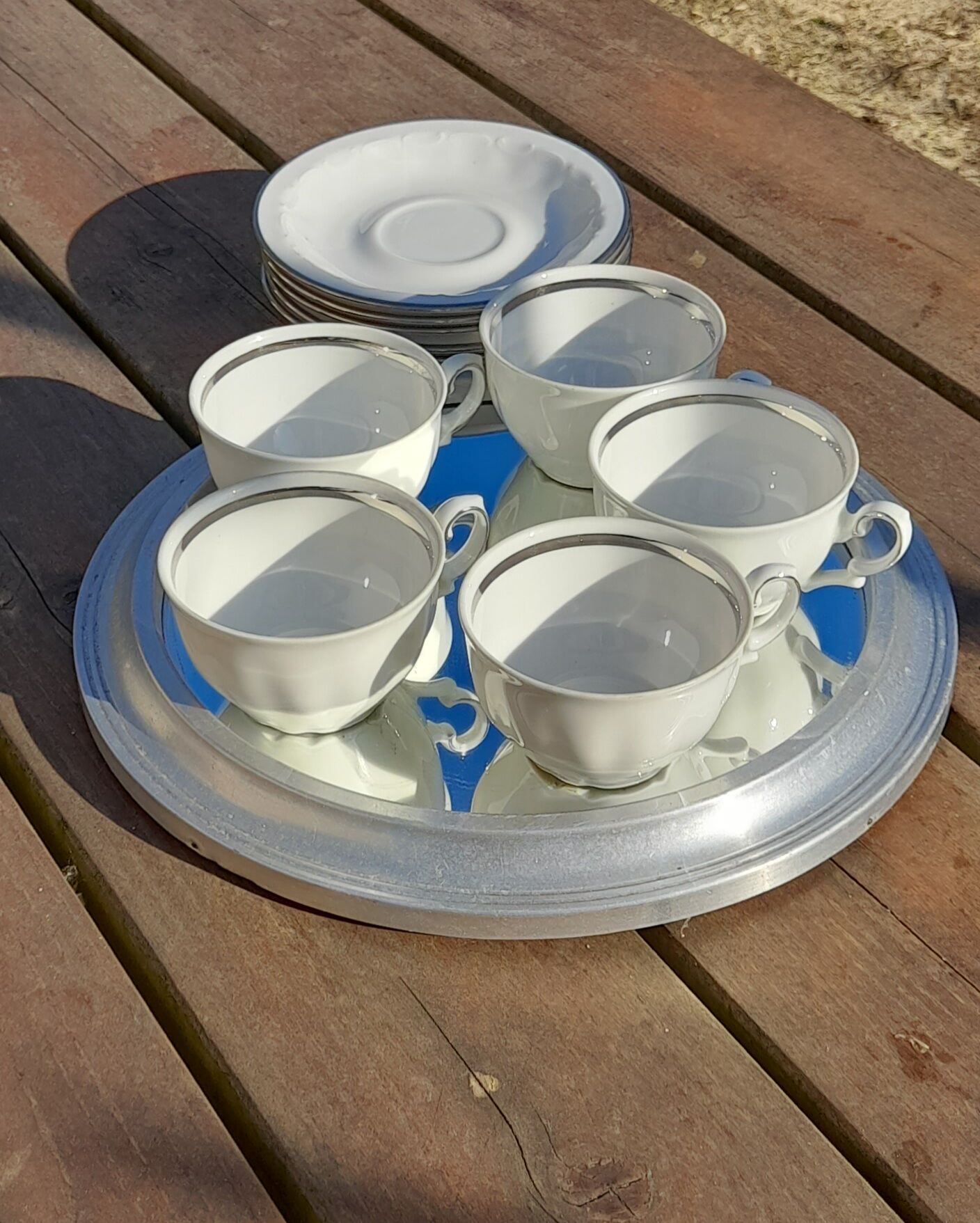 Set de 5 tasses et soucoupes anciennes Kronester Baviere, porcelaine fine