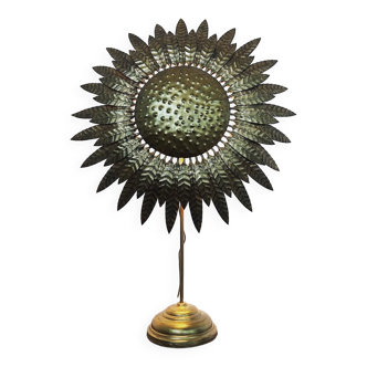 Old large sun lamp in gold metal vintage 70s design