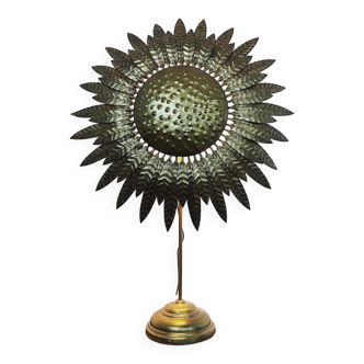 Ancienne grande lampe  soleil en métal doré design années 70 vintage