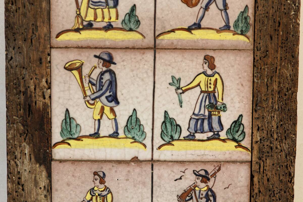 Composition of old Italian earthenware tiles