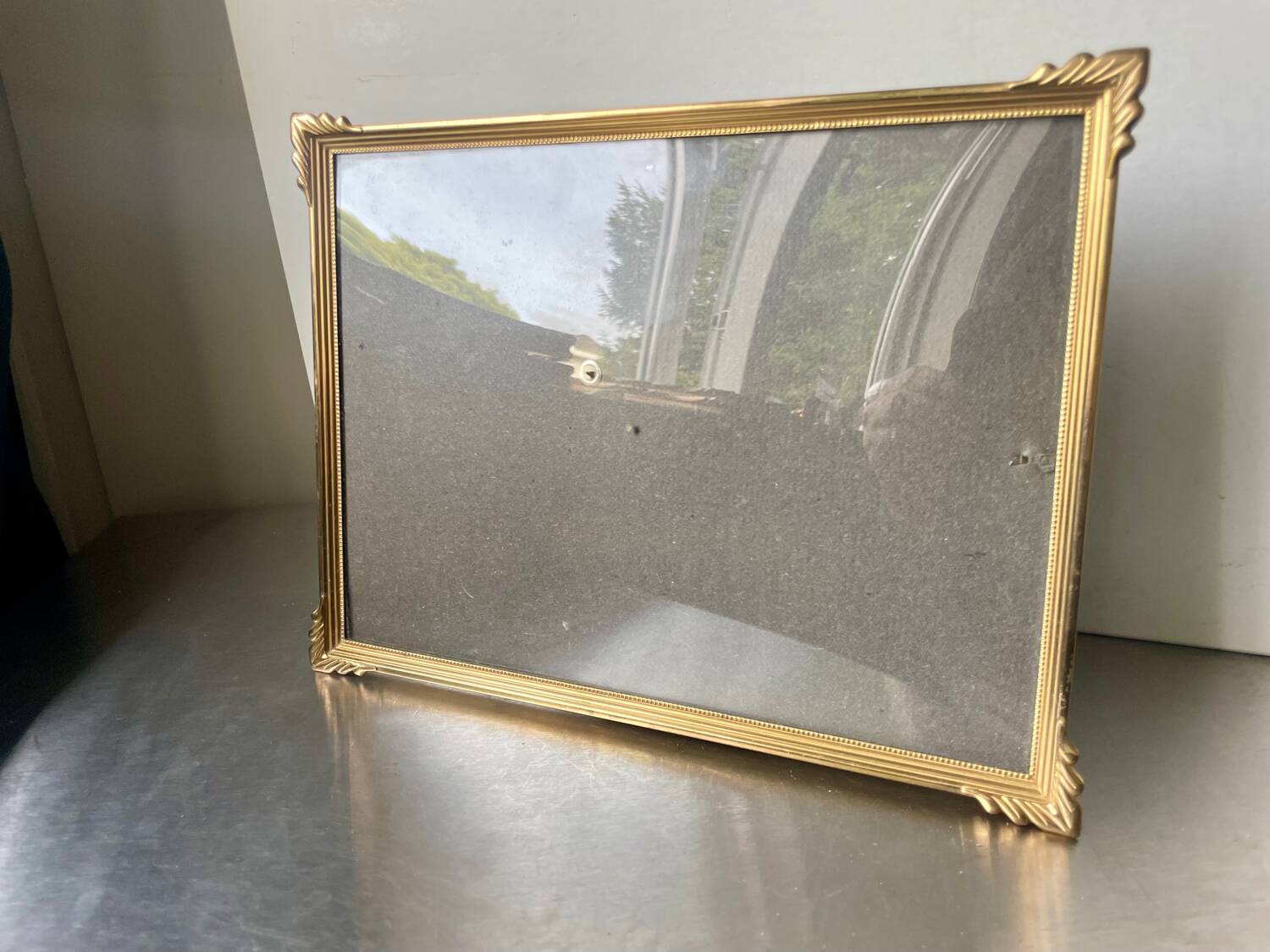 ART DECO  Gold  colored Metal Picture Frame 25 cm x 19 cm CONVEX Glass