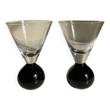 Set of two Art Deco cone glasses on ball base
