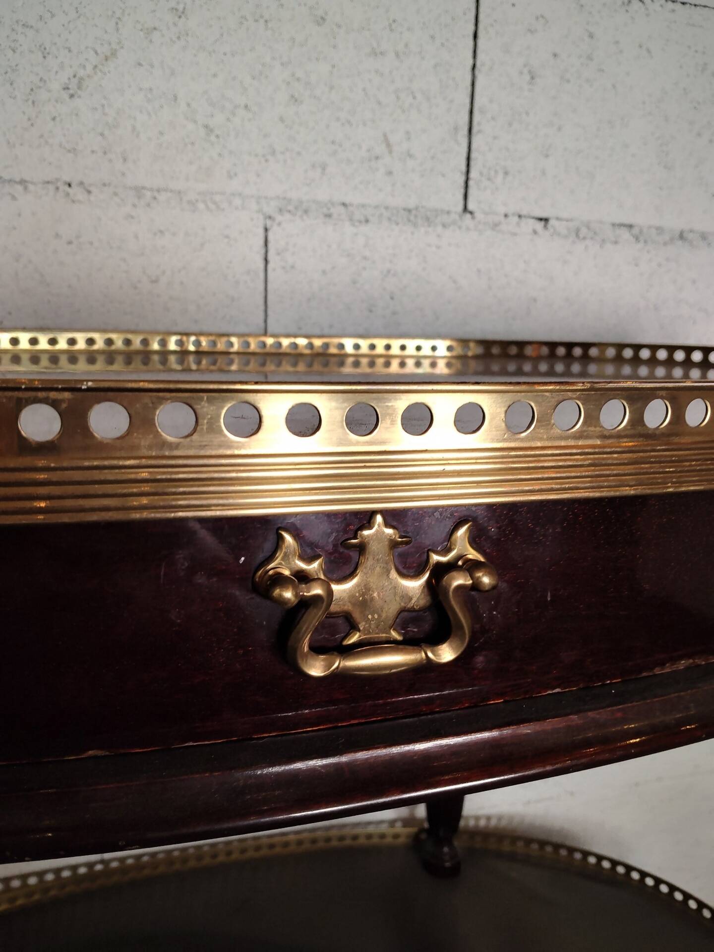 Oval Wooden and Brass Serving Table in Louis XVI Style / Maiso