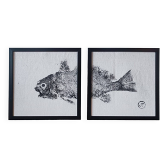 Gyotaku d'une Ombrine (2 cadres)