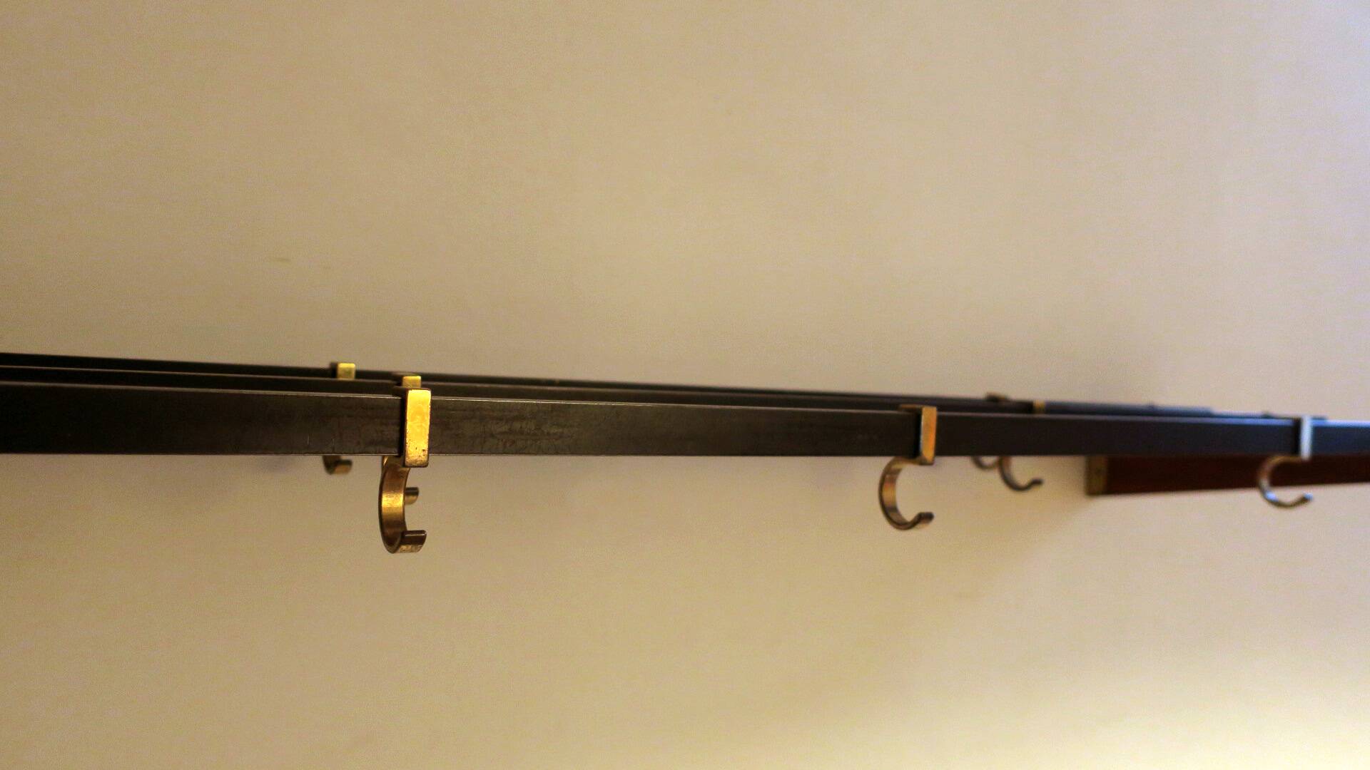 Teak, brass and black metal coat and hat rack, 1960s