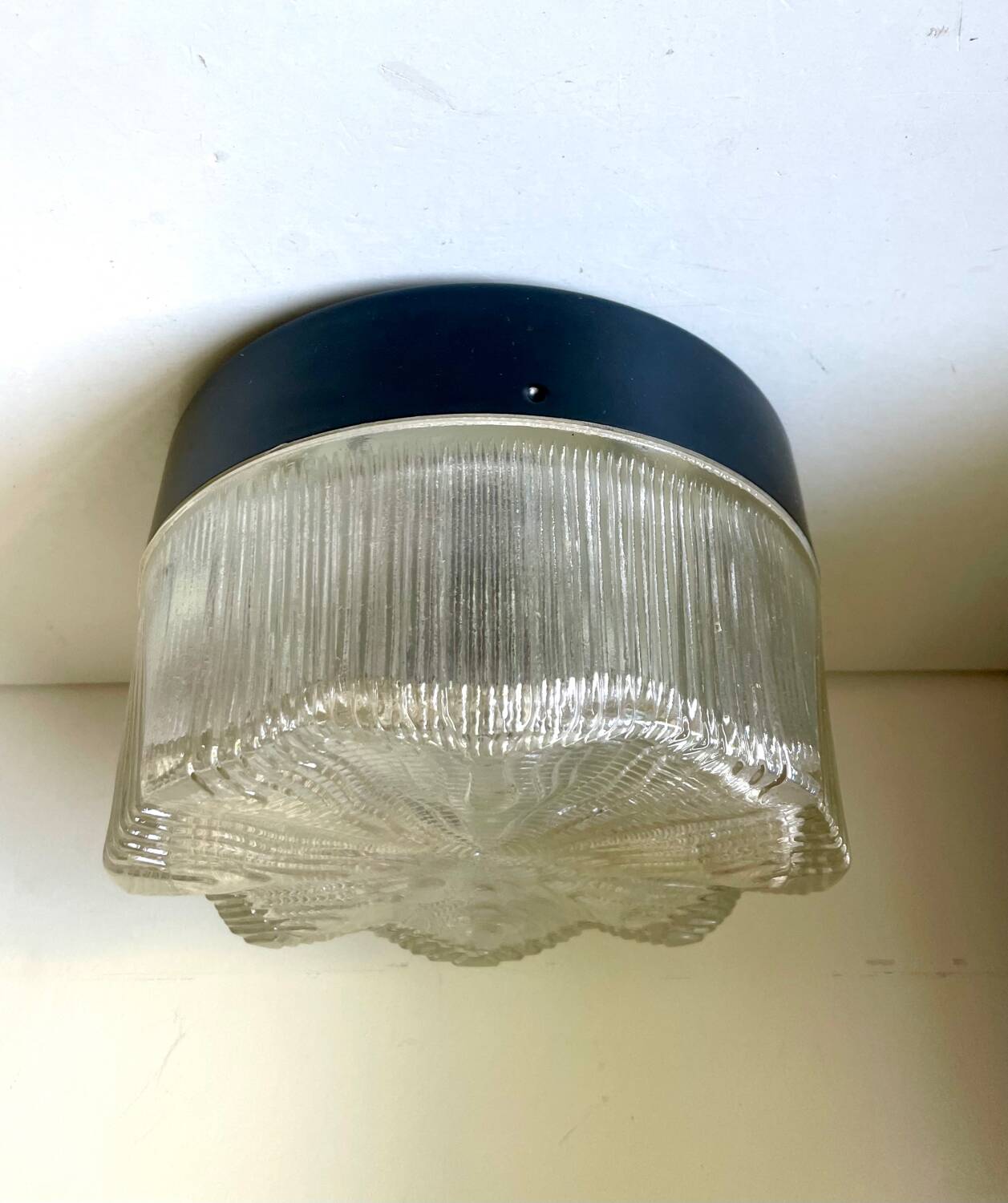 Vintage Scandinavian Midcentury wall or ceiling light in metal & glass