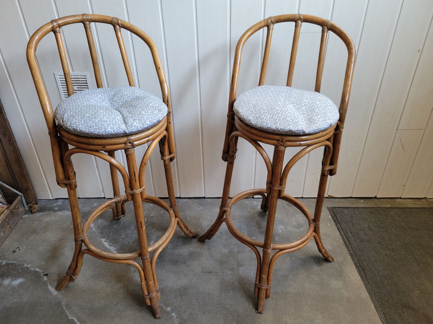 Paire de tabouret de bar en bambou 70's