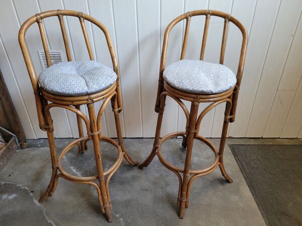 Paire de tabouret de bar en bambou 70's