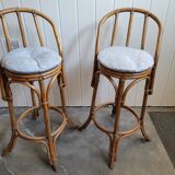Paire de tabouret de bar en bambou 70's