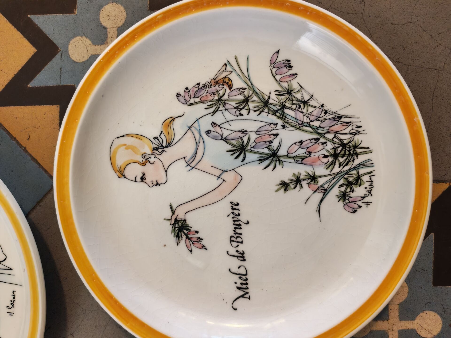 Set of 5 decorative plates Gien by Hughette Sainson