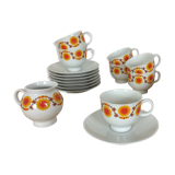 Orange flower tea service, porcelain, 7 cups 1970