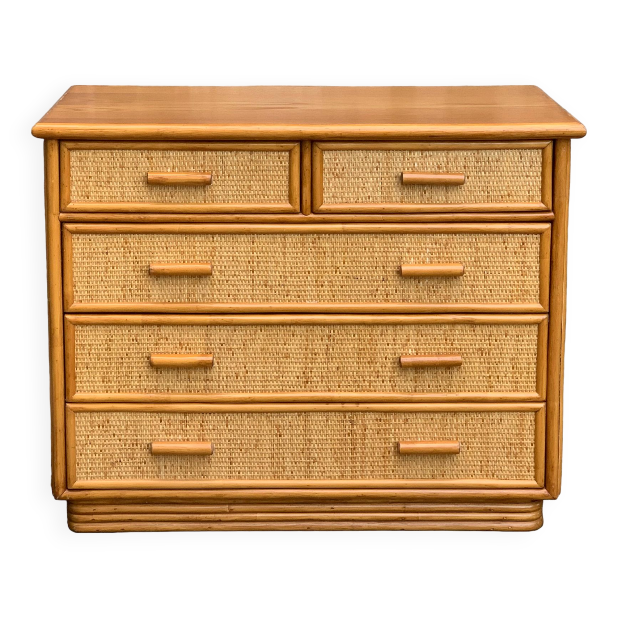 Vintage rattan and woven wicker chest of drawers 1970