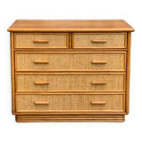 Vintage rattan and woven wicker chest of drawers 1970