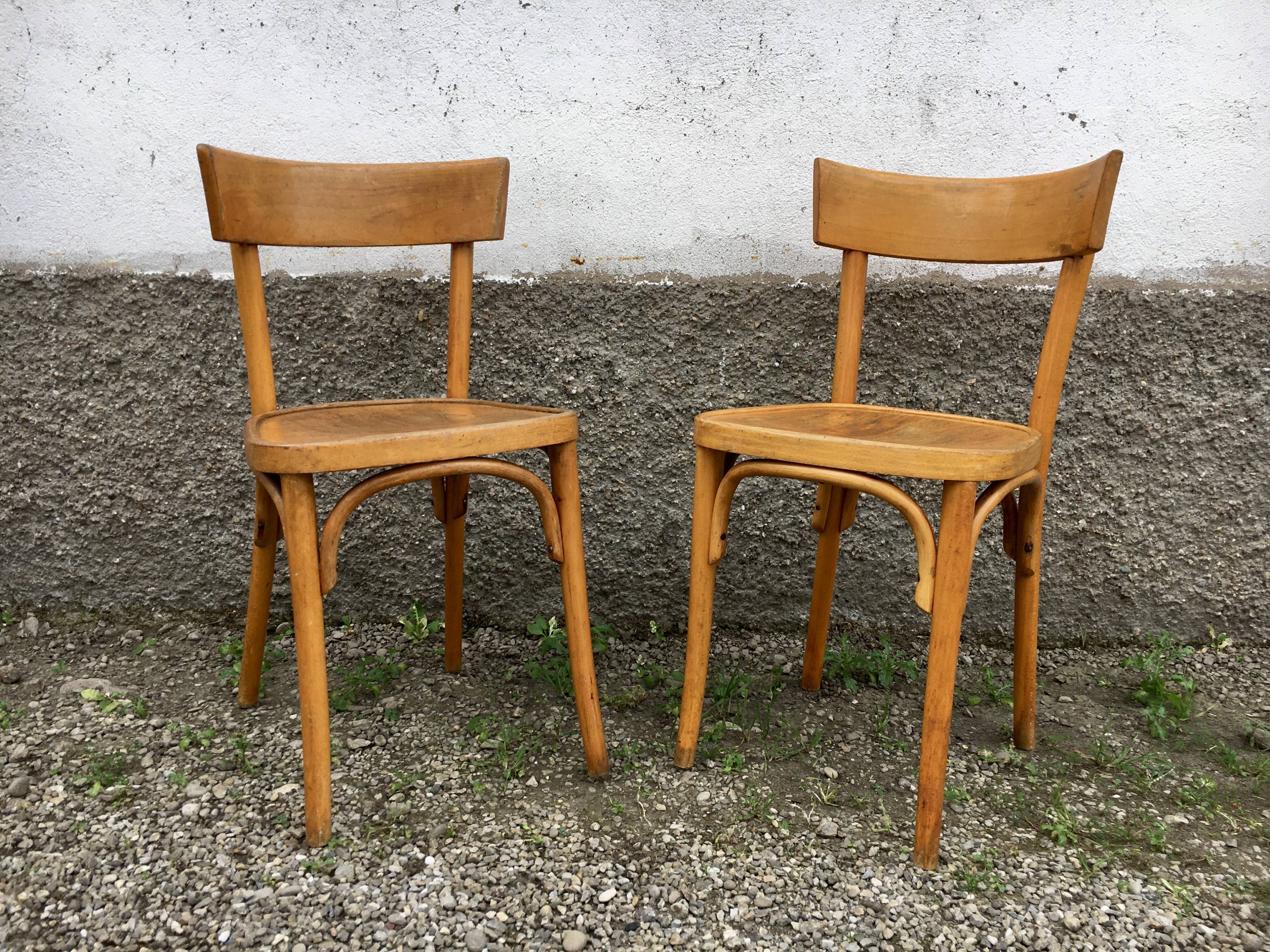 Pair of vintage bentwood curved wooden bistro chairs