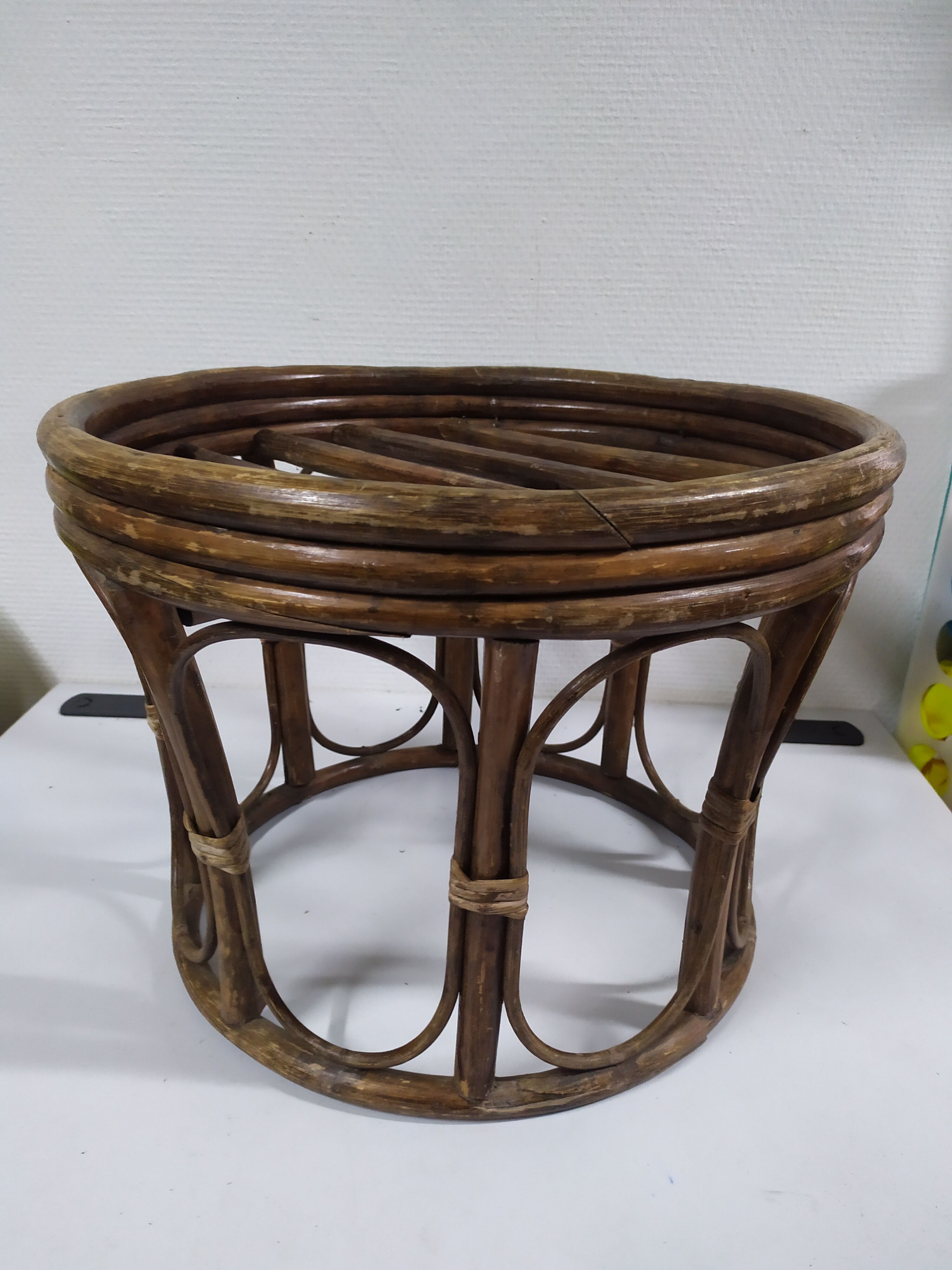 Pouf in old vintage rattan