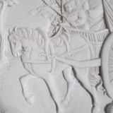 Large Chinese resin dish, carved patterns, signed