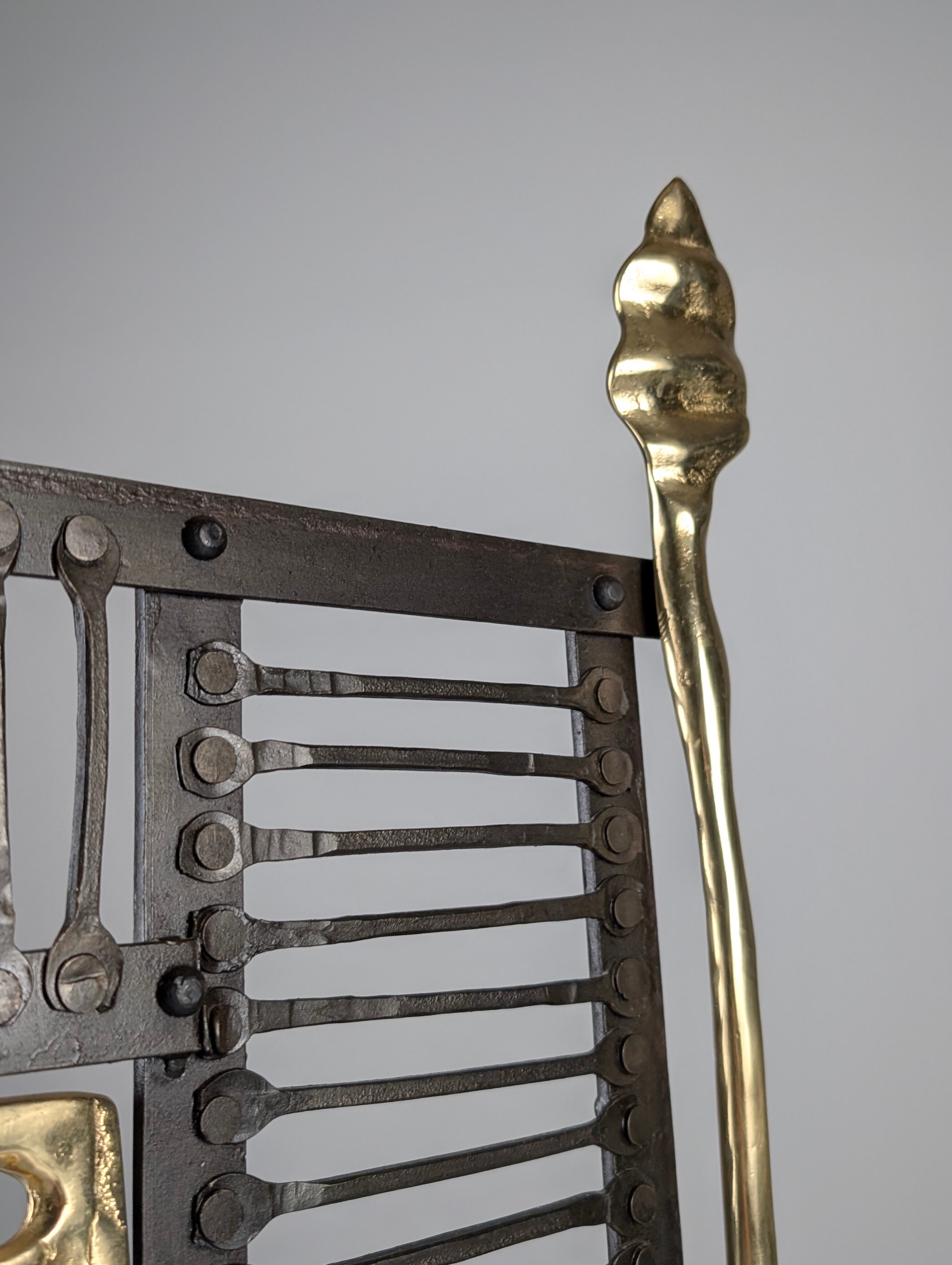 Brass and wrought iron fireplace screen by David Marshall, Spain, 1970s