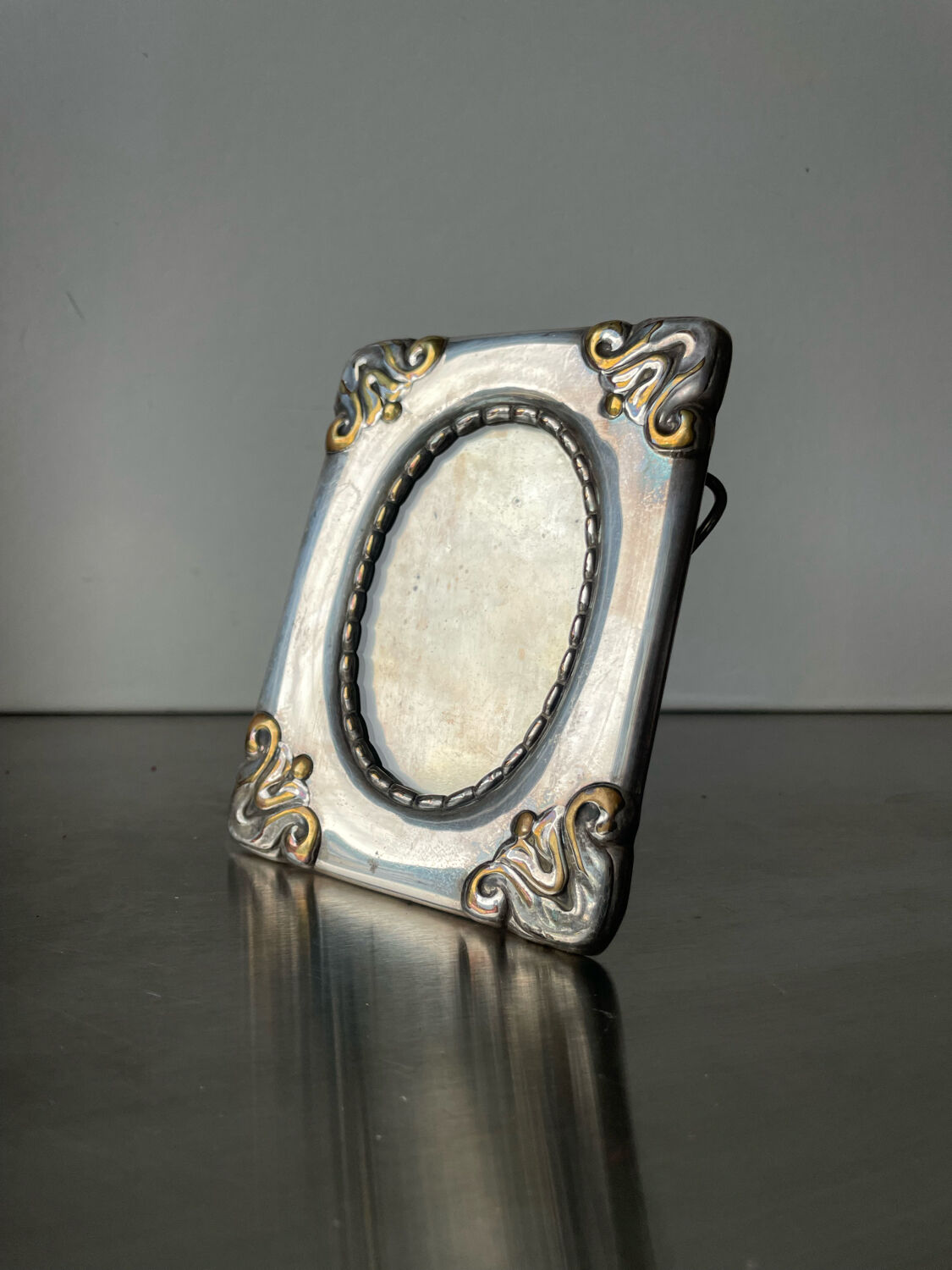 Art nouveau metal silver plated picture frame