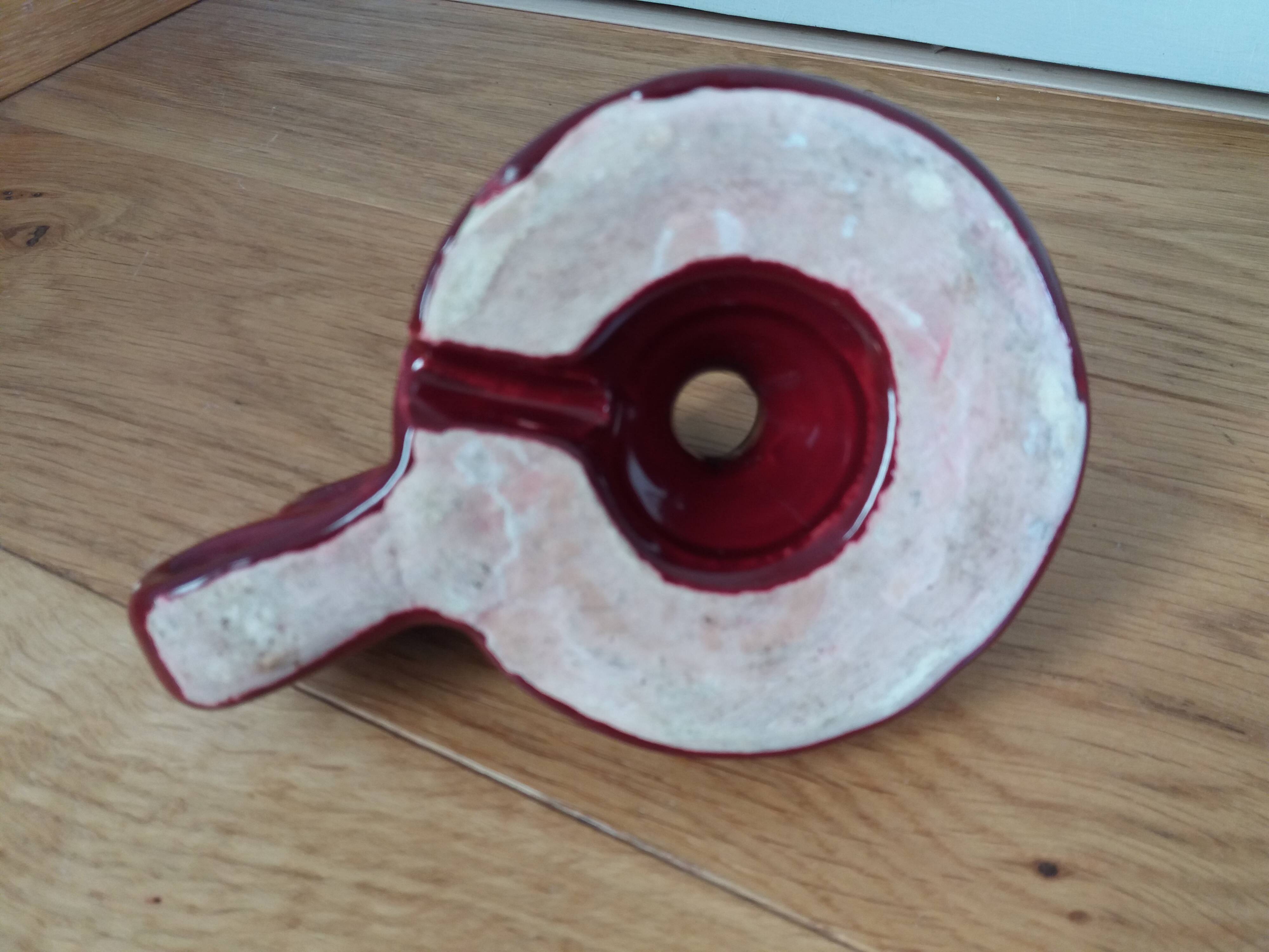 Vallauris style burgundy slip candle holder