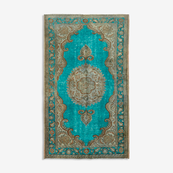 Tapis turquoise antique noué à la main des années 1970 155 cm x 262 cm