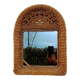 Woven wicker mirror and wooden beads 60s