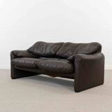 Brown leather 2-seater sofa Cassina Maralunga by Vico Magistretti
