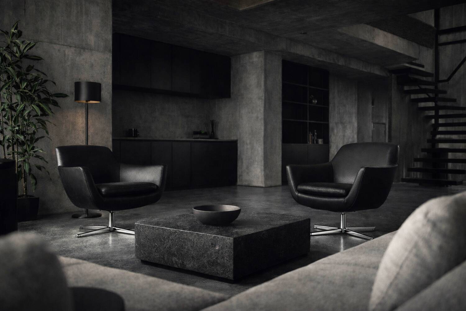 Vintage Mid-Century Scandinavian Modern Black Swivel Chairs, Set of 2