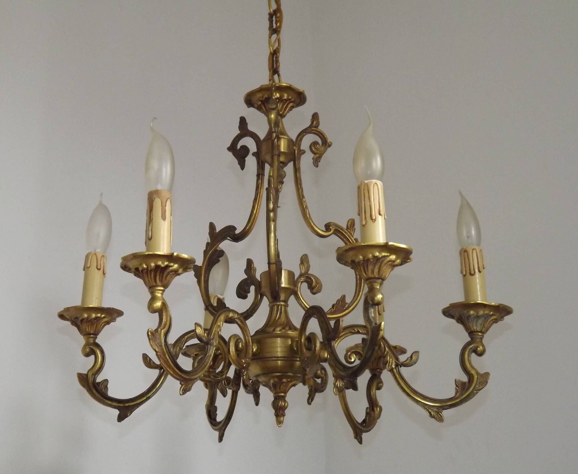 Large Antique French Art Nouveau Acanthus 6-Light Bronze Cage Candlestick