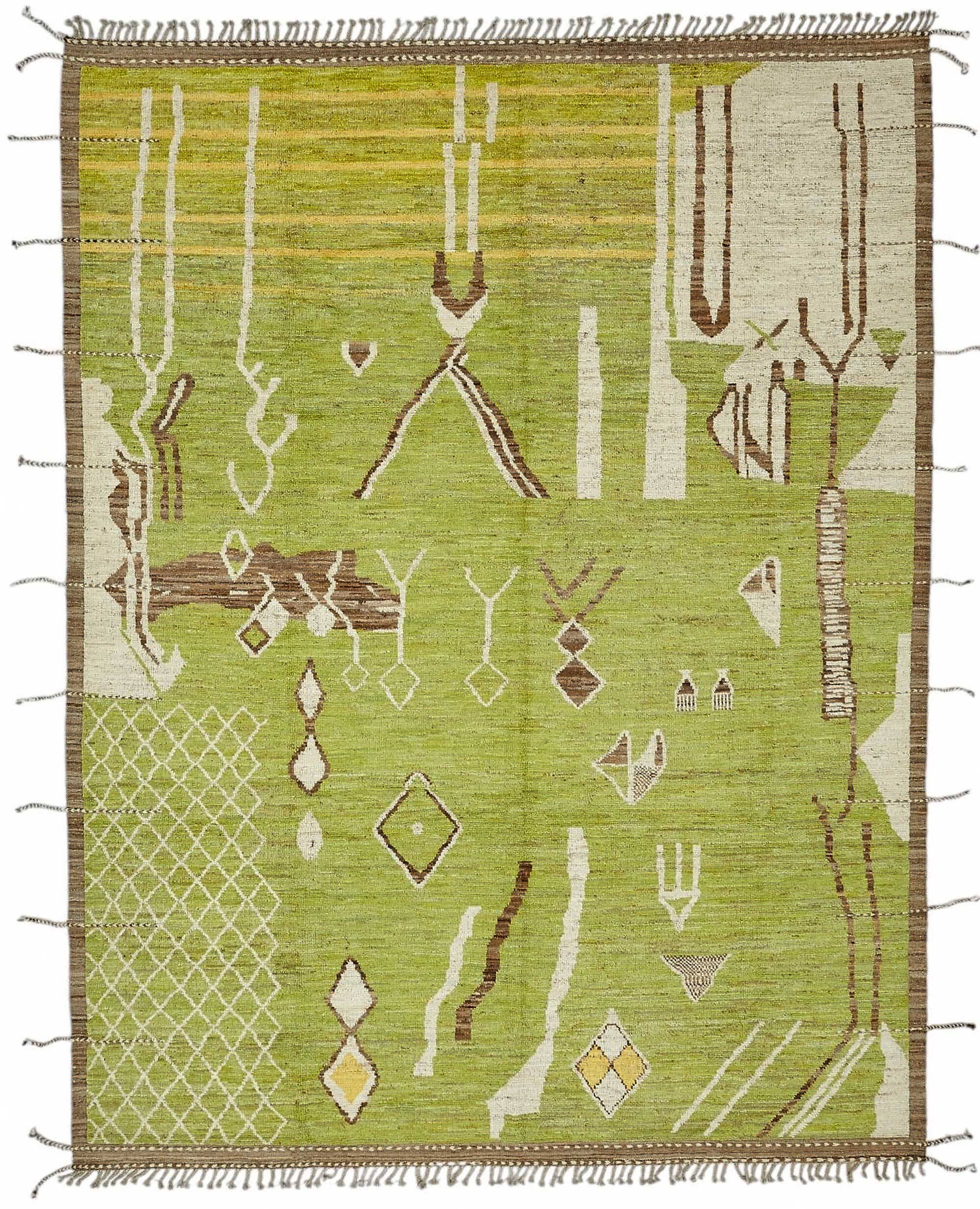 Handmade Turkish One of a Kind 280 cm x 374 cm Green Wool Carpet