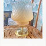 Brass table lamp and quilted glass