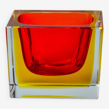 Sommerso red and yellow ashtray by seguso, murano, italy, 1970