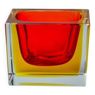 Sommerso red and yellow ashtray by seguso, murano, italy, 1970