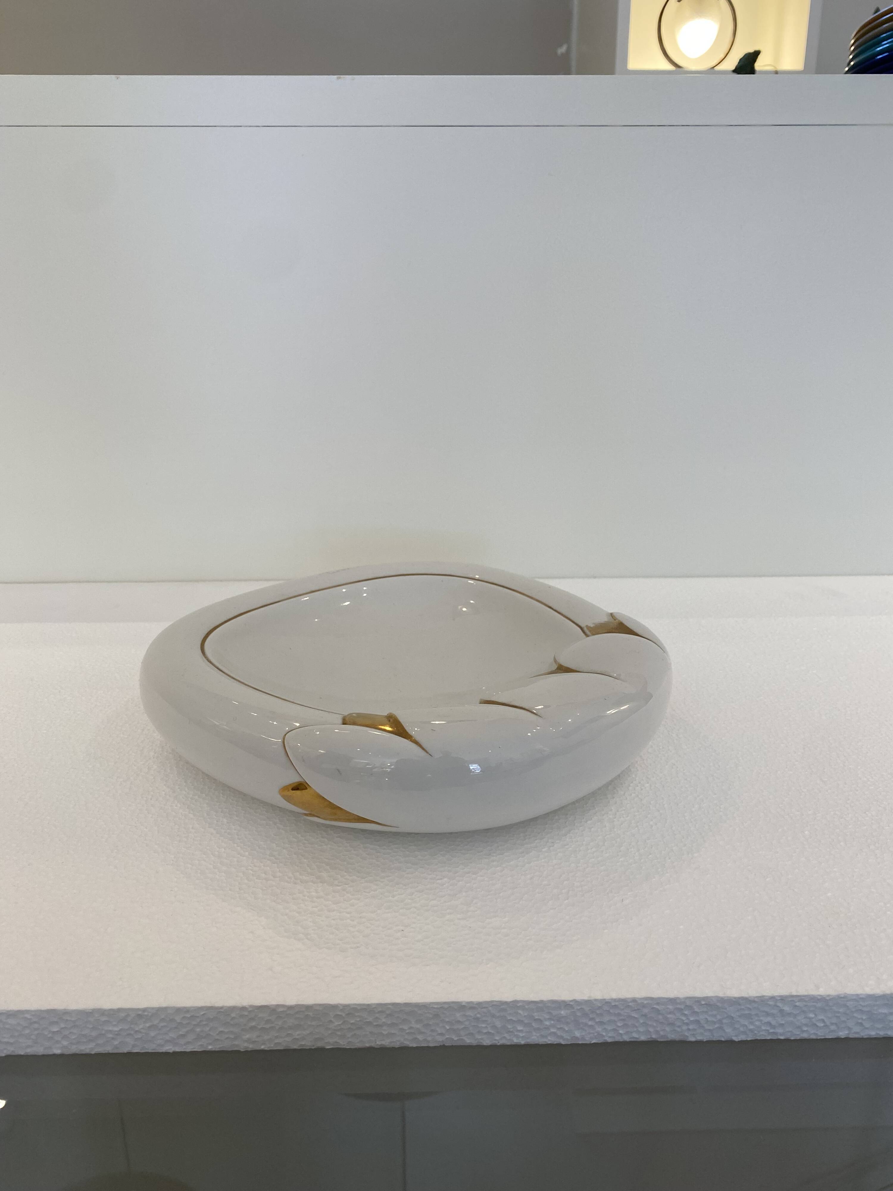 Paolo Traversi Ceramic & Gold Leaf Villari Tulip Plate Tray Vintage Italy 1